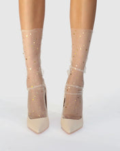 Load image into Gallery viewer, High Heel Jungle Starry Sky Tulle Socks Nude/ Gold

