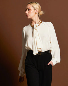 Fate + Becker Everywhere Neck Tie Blouse White