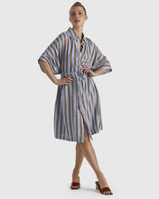 Load image into Gallery viewer, Fate + Becker Grounded Shirt Dress Blue/Tobacco Stripe