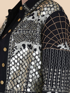 Anannasa Kali Embellished Cropped Jacket Black