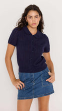 Load image into Gallery viewer, MINKPINK Lila Pointelle Knit Tee Navy