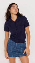 Load image into Gallery viewer, MINKPINK Lila Pointelle Knit Tee Navy