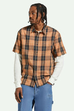 Load image into Gallery viewer, Brixton Cru Linen Blend S/S Woven Black/Rust Orange