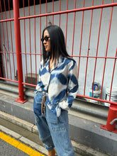 Load image into Gallery viewer, Tirelli Open Collar Shirt Blue Diamond Print