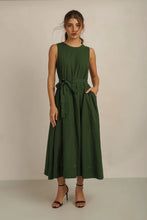 Load image into Gallery viewer, Anannasa Sammy Flare Dress W Sash Green