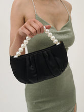 Load image into Gallery viewer, Angels Whisper Victoria Satin Pearl Strap Bag Black