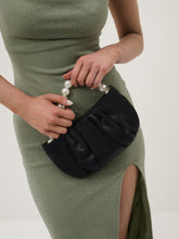 Load image into Gallery viewer, Angels Whisper Victoria Satin Pearl Strap Bag Black