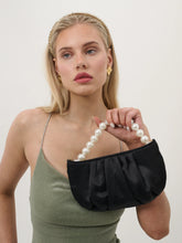 Load image into Gallery viewer, Angels Whisper Victoria Satin Pearl Strap Bag Black