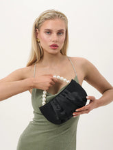 Load image into Gallery viewer, Angels Whisper Victoria Satin Pearl Strap Bag Black
