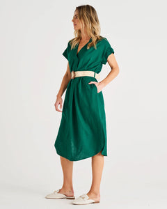 Betty Basics Roma Linen Dress Hunter Green