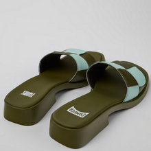 Load image into Gallery viewer, Camper Twins Multicoloured Leather Slide Khaki/Blue