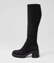 Load image into Gallery viewer, Django & Juliette Zina Knee High Boots Black Stretch Microsuede
