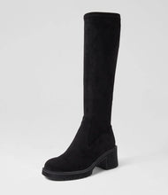 Load image into Gallery viewer, Django & Juliette Zina Knee High Boots Black Stretch Microsuede
