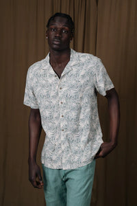 James Harper JHS519 S/S Cuban Collar Shirt Palm Pixel Natural