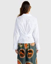 Load image into Gallery viewer, Fate + Becker Wildflare Wrap Shirt White