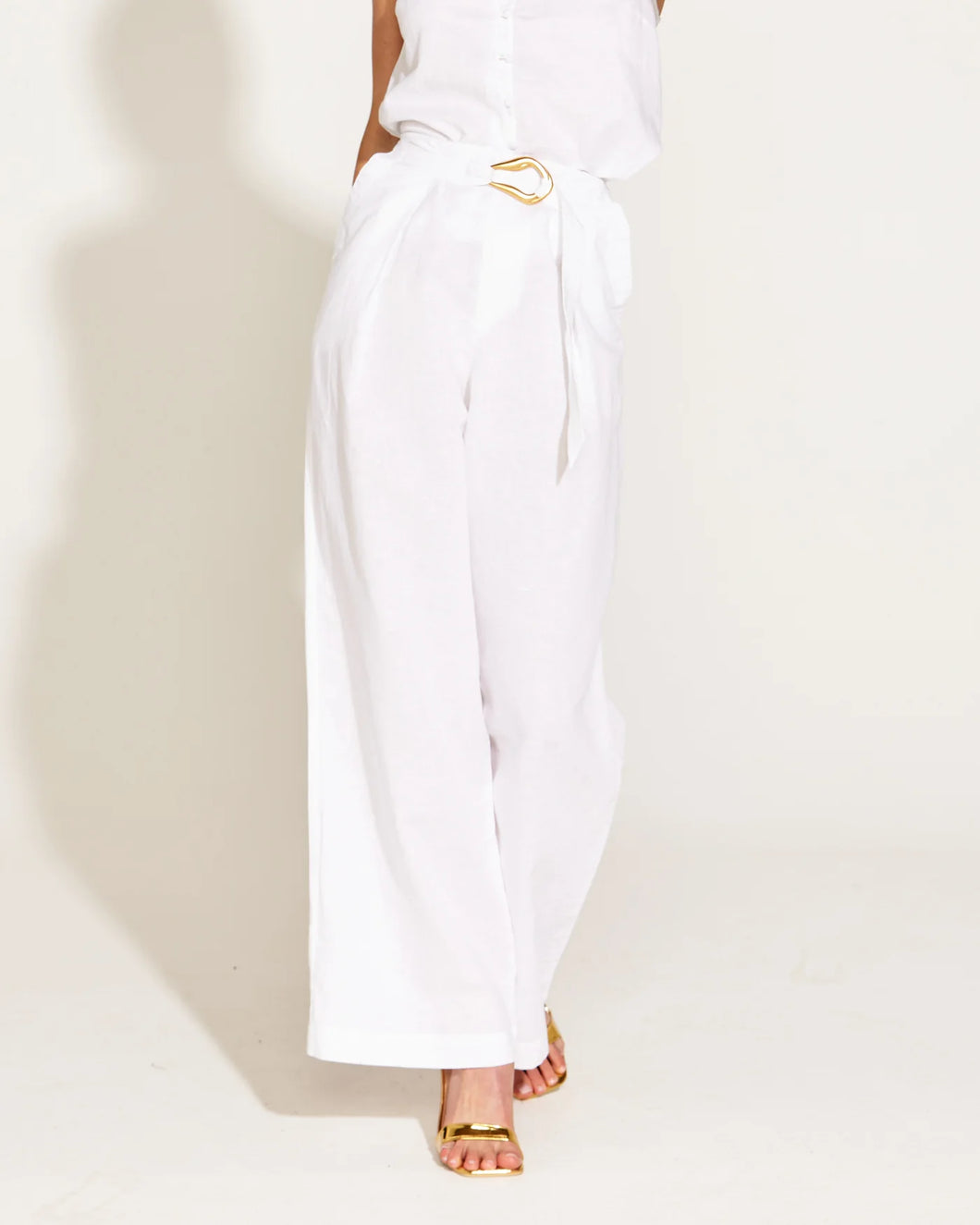 Fate + Becker A Walk In The Park High Waisted Belted Wide Leg Pant White