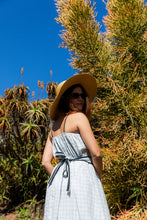 Load image into Gallery viewer, Bird Epoch Gingham Dress Blue/ Black Trim