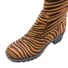 Load image into Gallery viewer, Django & Juliette Zina Knee High Boots Tan Tiger Stretch Microsuede