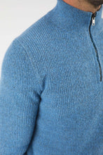 Load image into Gallery viewer, James Harper Ribbed 1/4 Zip Sweater Blue