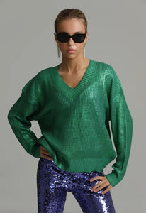 I'm Francis Metallic Knit Sweater Green