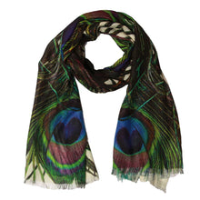 Load image into Gallery viewer, Namaskar S21-16MS Modal Silk Designer Scarf Peacock Feathers