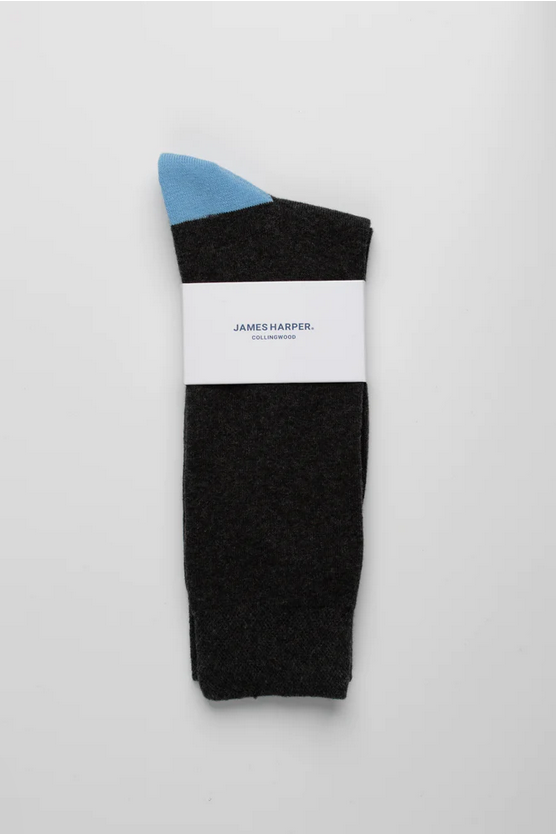 James Harper Plain Socks Charcoal Marle/Blue