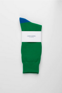 James Harper Plain Socks Green/Cobalt