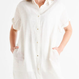 Betty Basics Lani Linen Shirt Dress White