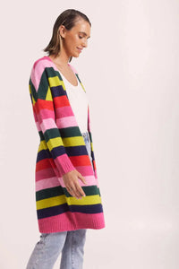 Wear Colour Wool Blend Stripe Open Cardigan Jungle Boogie Stripe