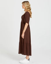 Load image into Gallery viewer, Sass Clothing Yasmin Frill Hem Midi Dress Chocolate
