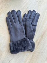 Load image into Gallery viewer, Cinnamon Creations Faux Fur Trim Suedette Gloves Grey