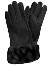Load image into Gallery viewer, Cinnamon Creations Faux Fur Trim Suedette Gloves Black