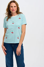 Load image into Gallery viewer, Sugarhill Maggie T-Shirt Blue/White Cherry Embroidery