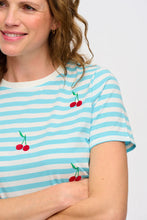 Load image into Gallery viewer, Sugarhill Maggie T-Shirt Blue/White Cherry Embroidery