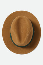 Load image into Gallery viewer, Brixton Roma Straw Packable Fedora Dark Tan/Primal Green