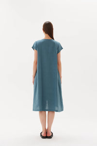 Tirelli Cap Sleeve Cross Over Dress Washed Blue