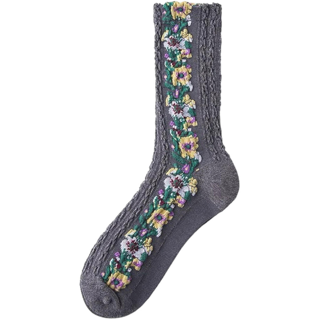 High Heel Jungle Maze Embroidered Socks Purple