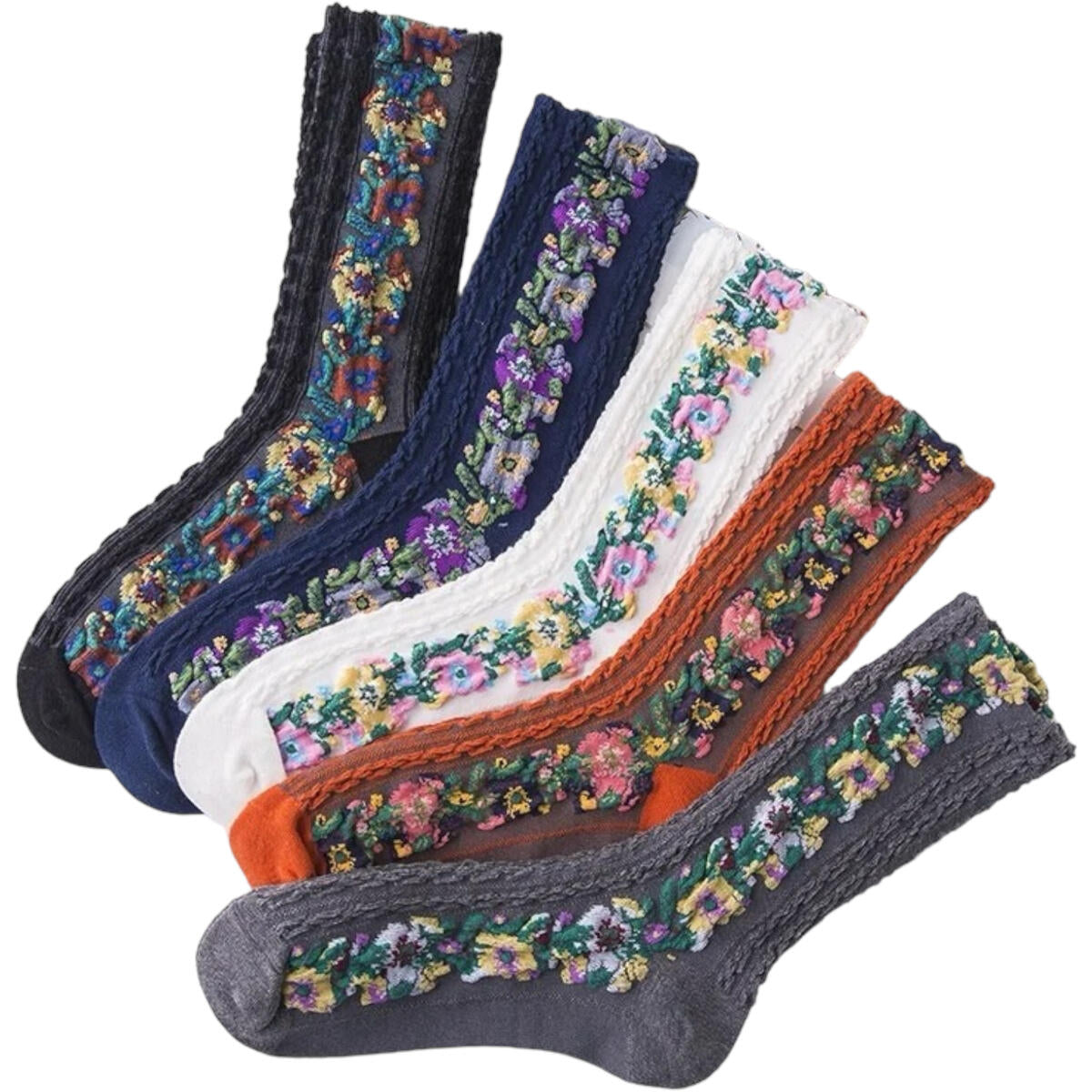 High Heel Jungle Maze Embroidered Socks White