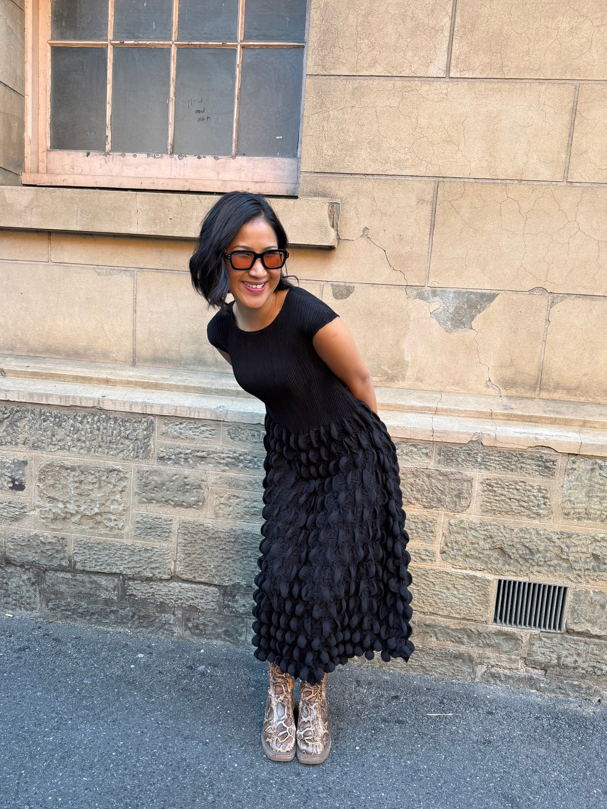 Indulge Me Pleated Top & Bubble Pleated Skirt Dress Black