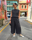 Indulge Me CLO105 Basket Weave Pleat Top & Pants Set Black