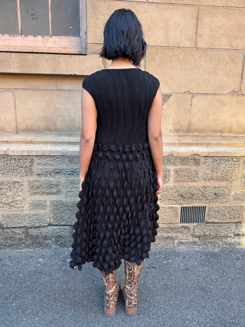 Indulge Me Pleated Top & Bubble Pleated Skirt Dress Black