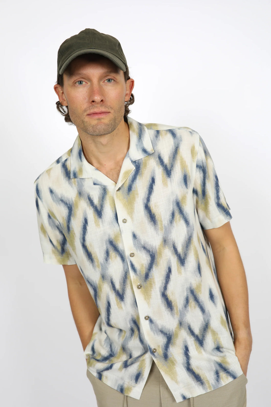 James Harper JHS569 S/S Cuban Collar Shirt Ikat