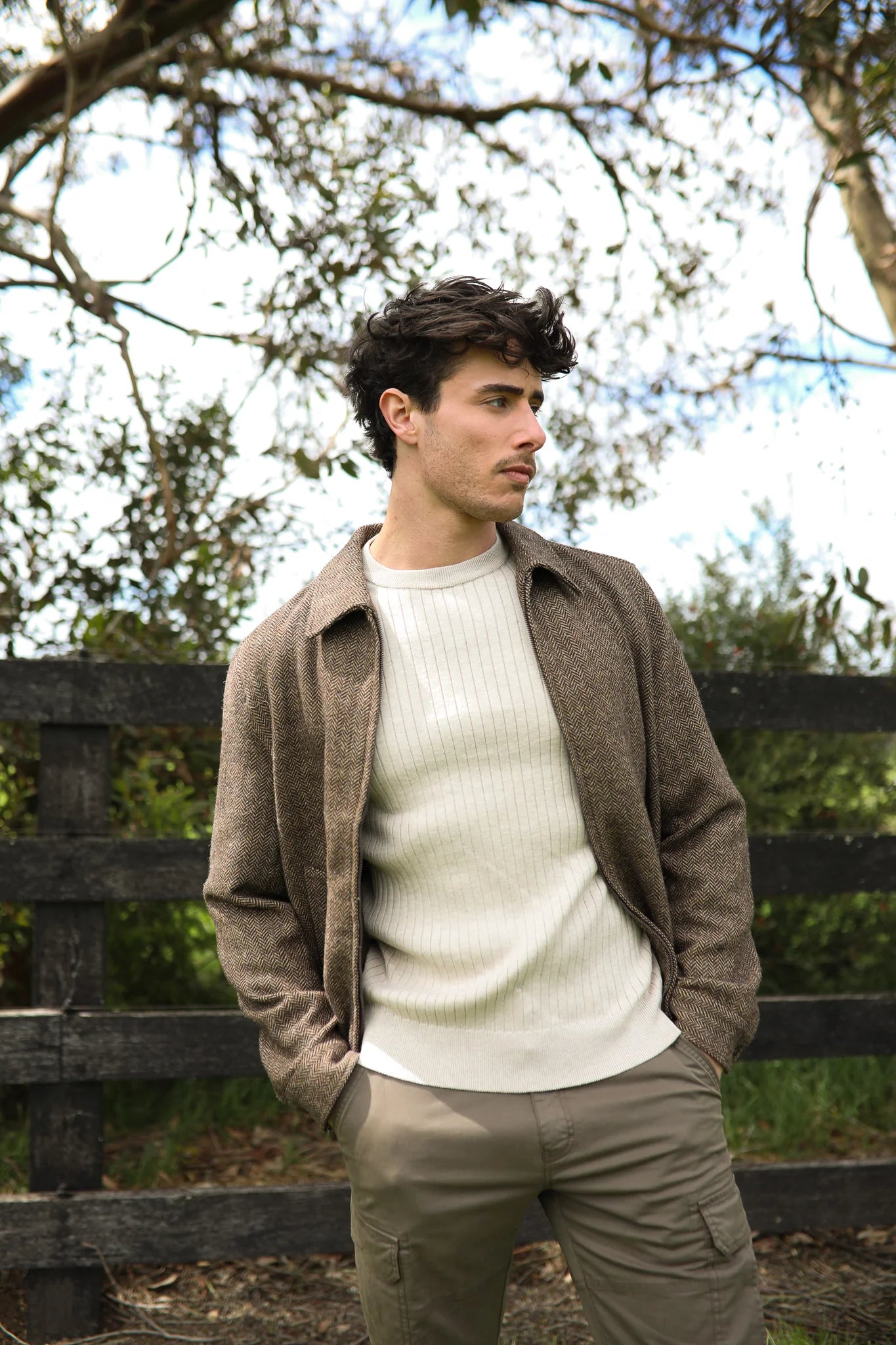 James Harper JHJ155 Herringbone Zip Jacket Brown