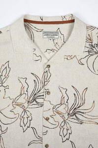 James Harper Havanna Cuban Collar Linen Shirt Mocha