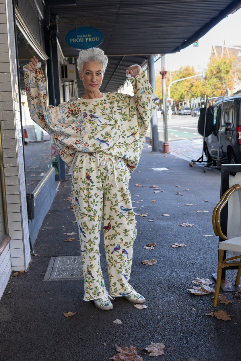 M. A. Dainty Road Trip Sweater Birds/Flowers
