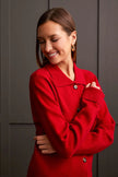 Tribal Double Knit Collared Sweater Cardigan Scarlet