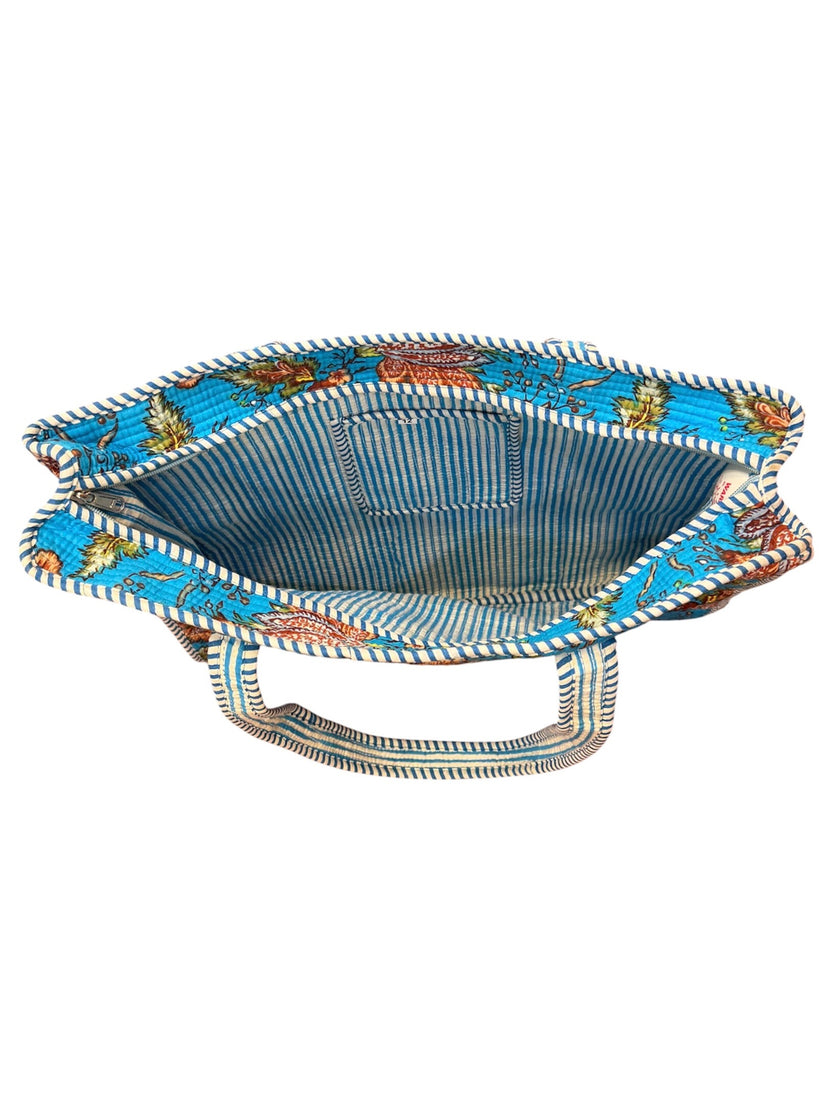 Tibet House BT306 Cotton Yamuna Tote Bag Blue Floral