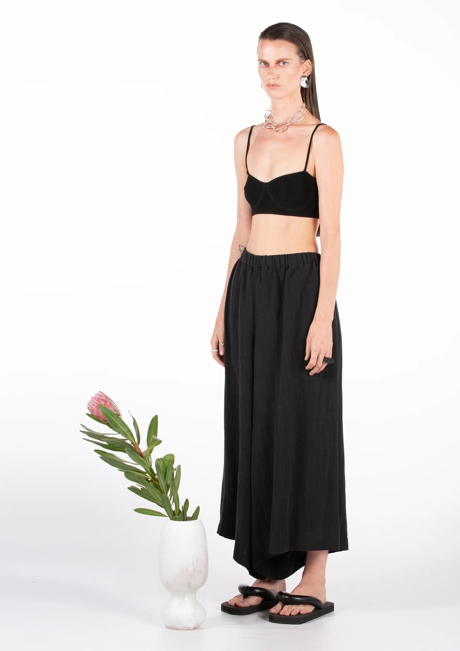 Matlee Linen Asymmetric Culotte Black
