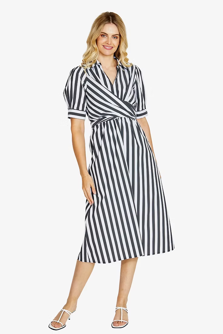 Pingpong Imogen Tie Front Shirt Dress Black/White