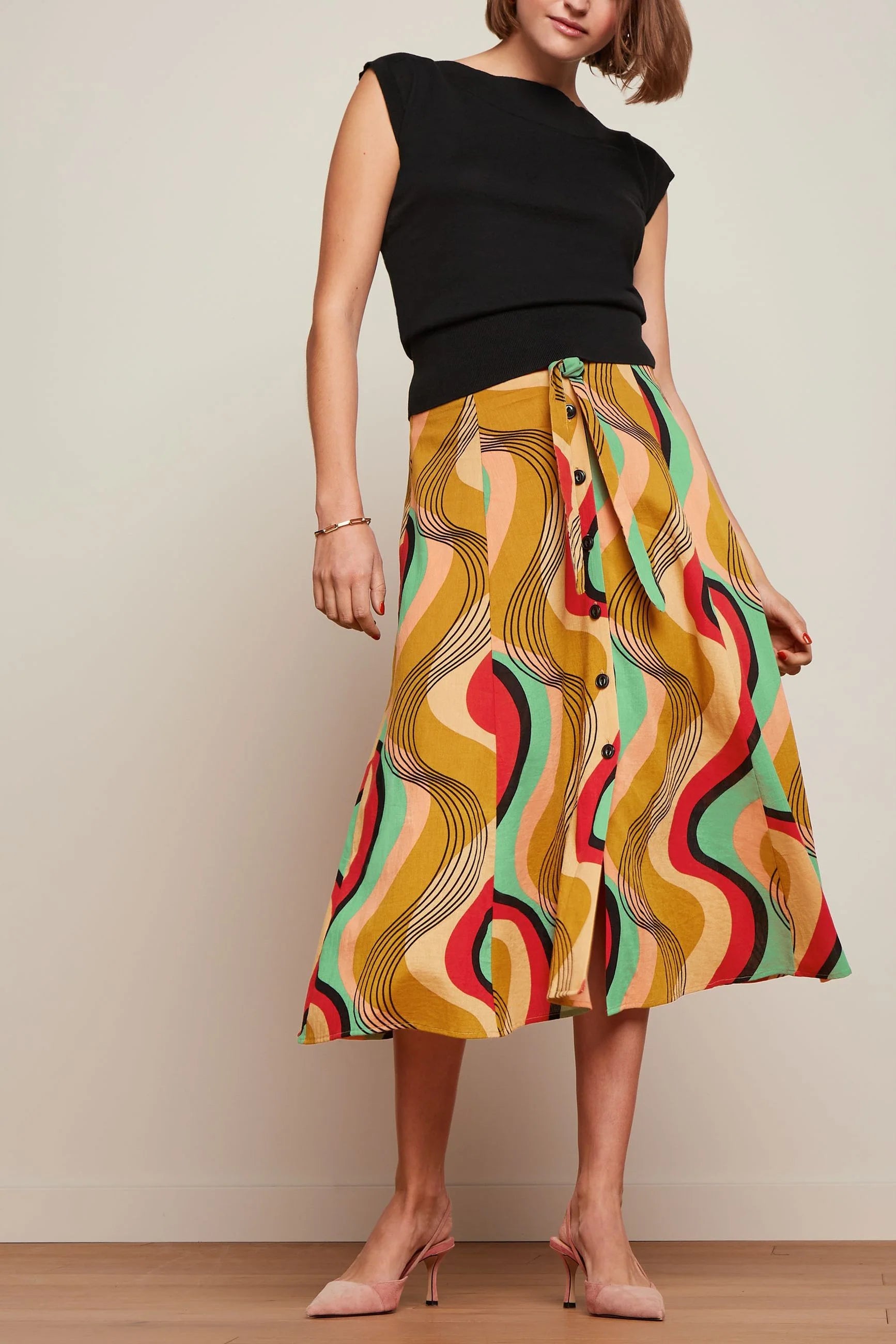King Louie Judy Midi Skirt Falasie Harvest Yellow